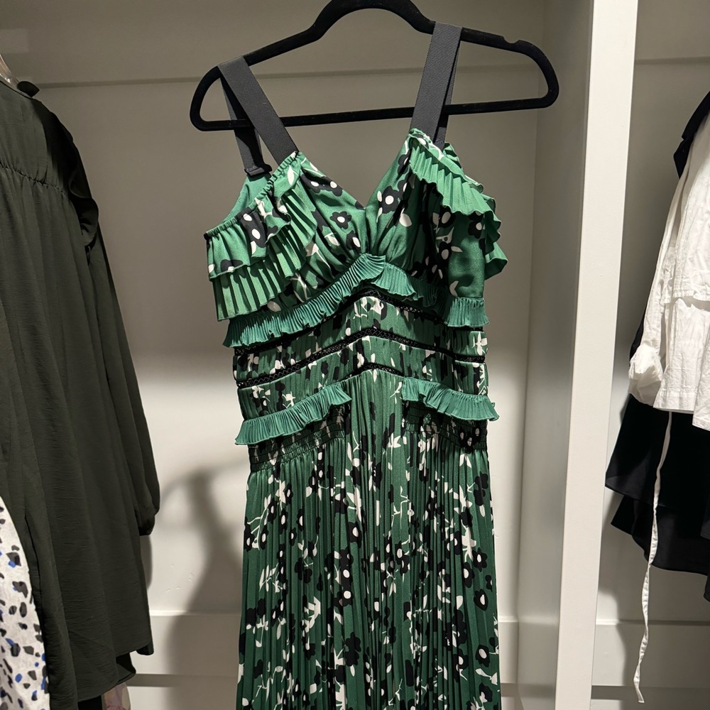 Self Portrait Cold Shoulder Green Print Midi Dress - Picture 5 of 7